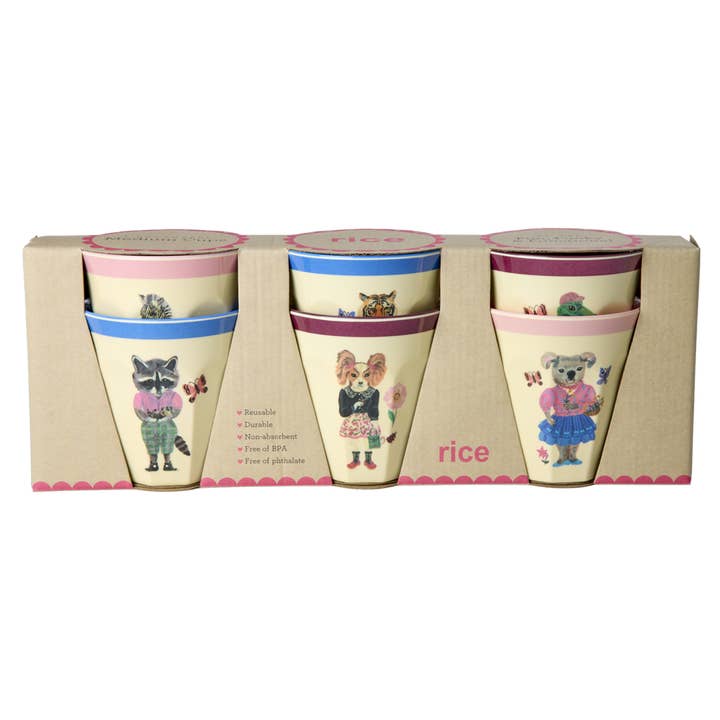 Set of 6 Medium Melamine Cups with Nathalie Lété Print - 8.4oz per cup for wholesale by RicebyRice