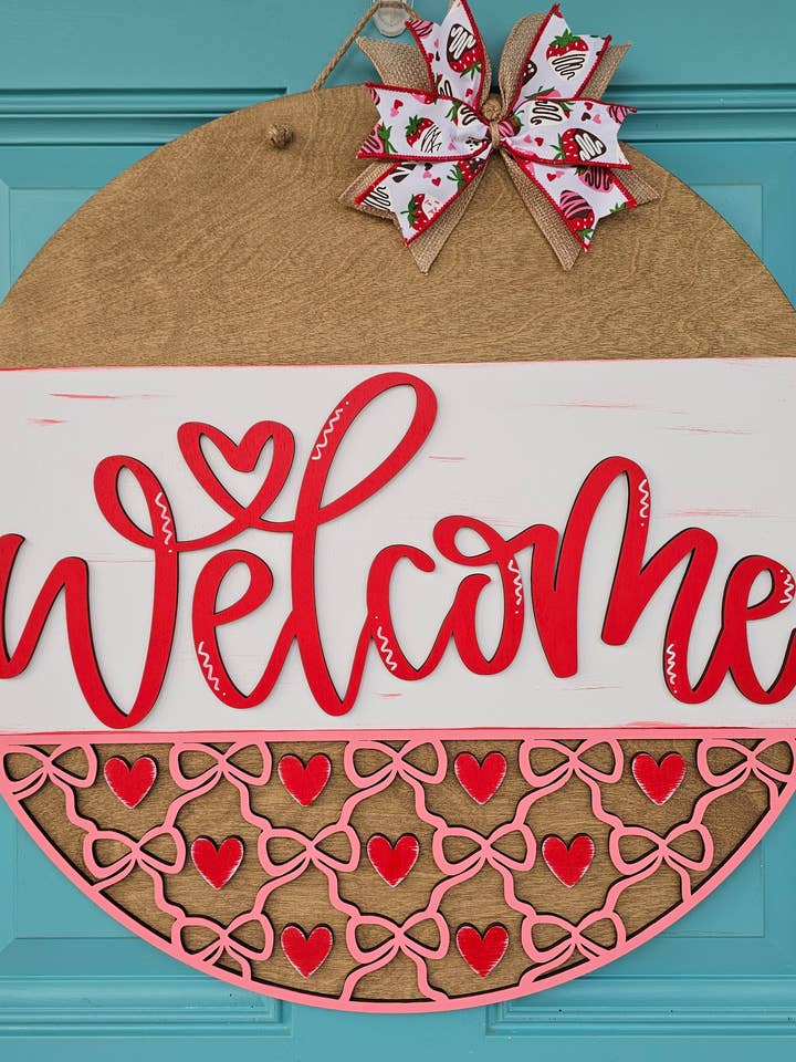DIY Welcome Hearts and Bows Door Hanger for wholesale by Teal Moon Creations