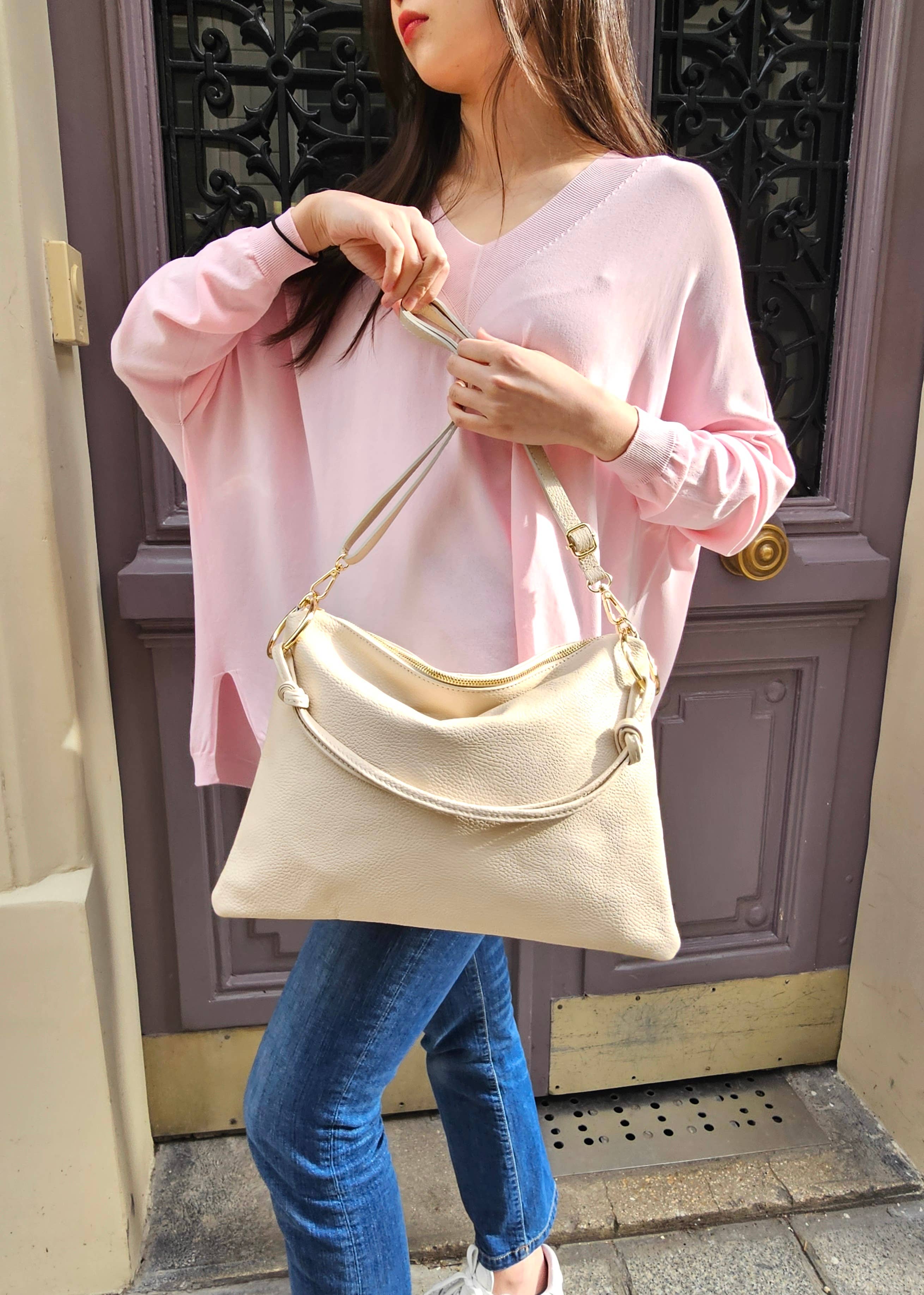 JULIA PARIS - Vente Sac porté épaule – femme - Sac porté épaule et bandoulière en cuir grainé avec anneaux3