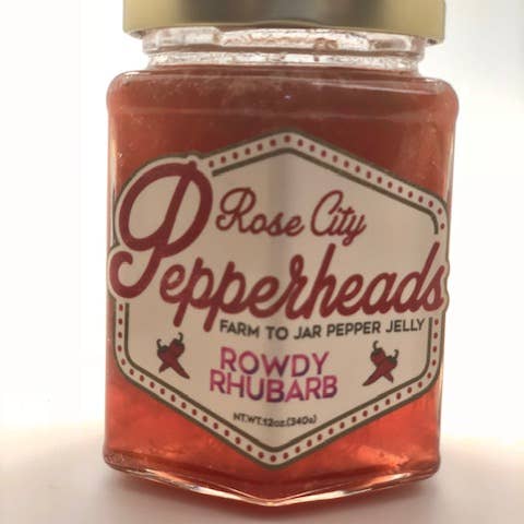 Rowdy Rhubarb Pepper Jelly for wholesale by Rose City Pepperheads