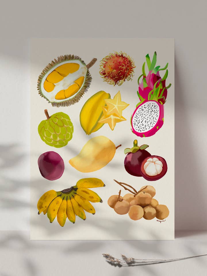 Southeast Asian Fruits Art Print for wholesale by Shayne Draws Food