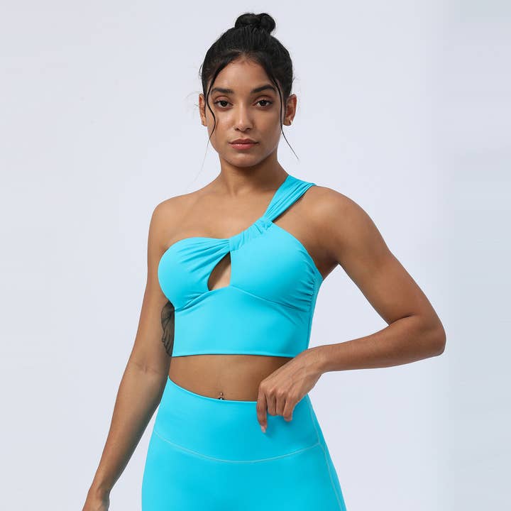 Ladies' One Shoulder Tight Sports Running Fitness Yoga Bra for wholesale by Sodalemon