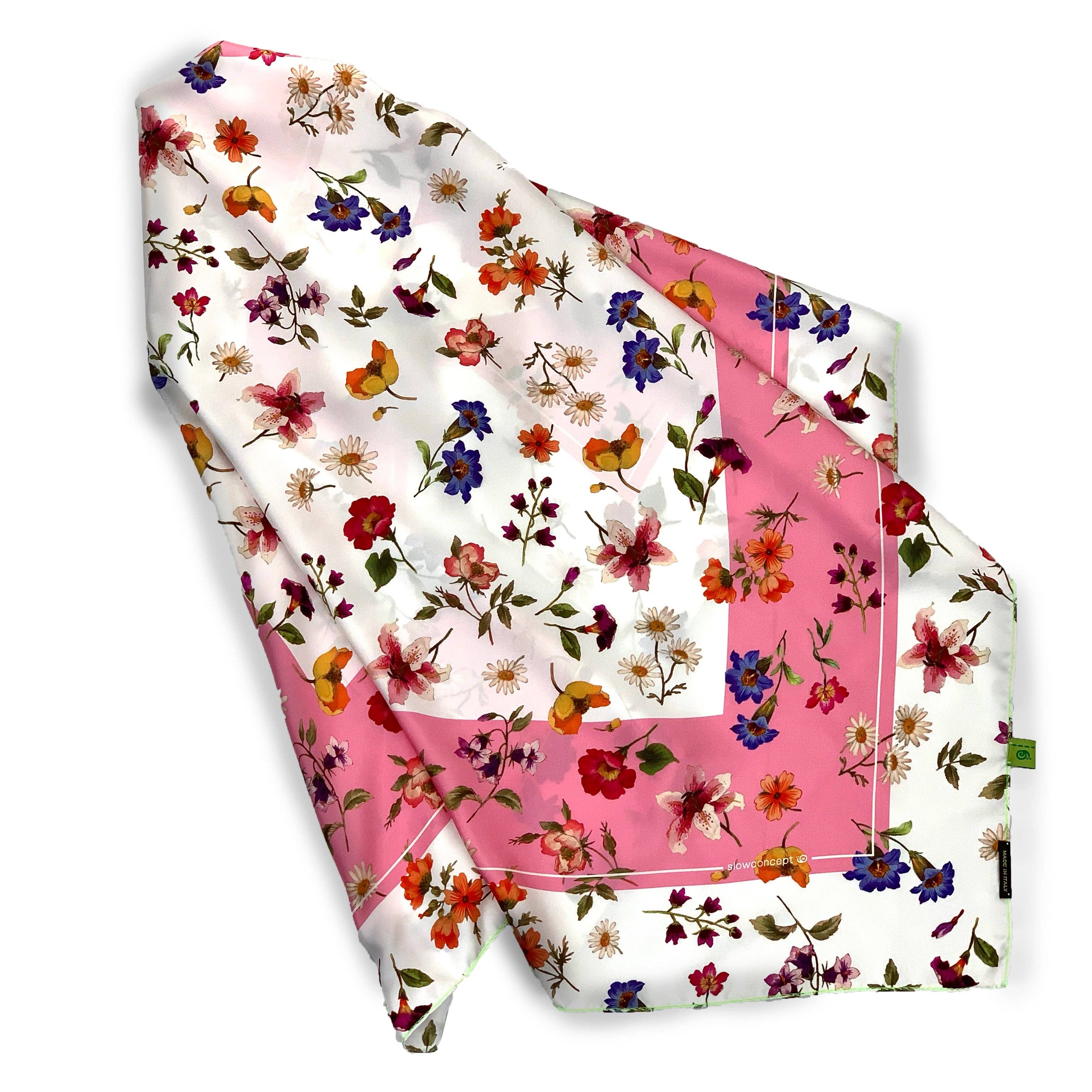 C.C.&Co.Srl - Vendita all'ingrosso Sciarpa - Donna - FOULARD PURA SETA CM 90X90 STAMPA FIORATO CORNICE ROSA COD 2984