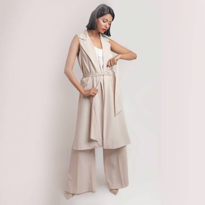 Tie Long Vest-Ivory for wholesale by Longwayz
