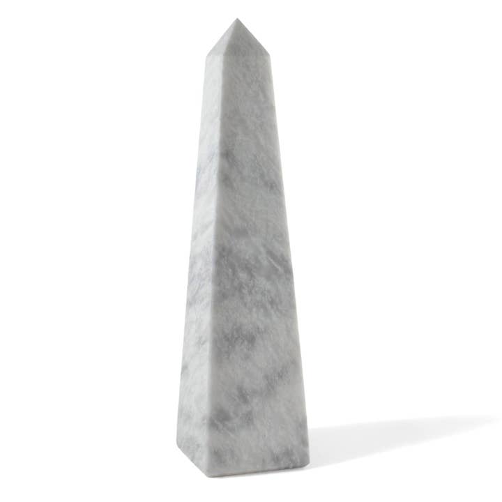 Marble Crafter - Wholesale Decorative Tabletop Object - Plato Collection 20" Honed Finish Pearl White Marble Obelisk