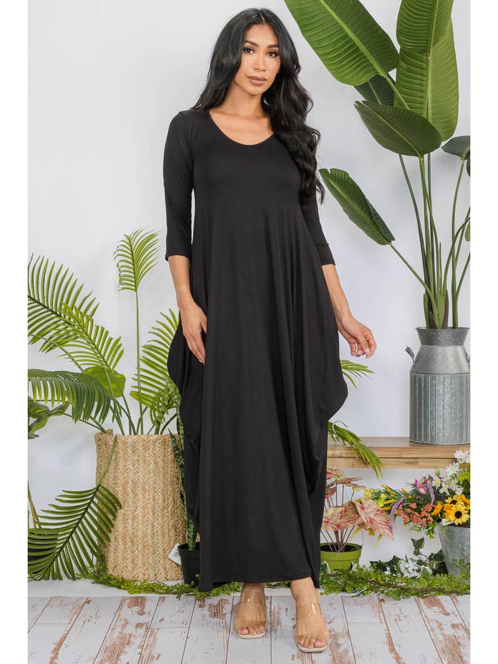 H&H Fashion Inc. - Wholesale Dress - Women's - HH645R-SOLID - 3/4 Sleeve Maxi Dress5