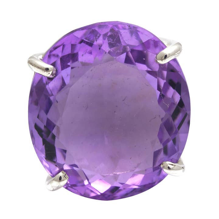 11 - 14 Ct Oval Shaped Amethyst Stone Adjustable Cocktail Ring in US Size 7 in Silver Setting for wholesale by Vayo Pearls