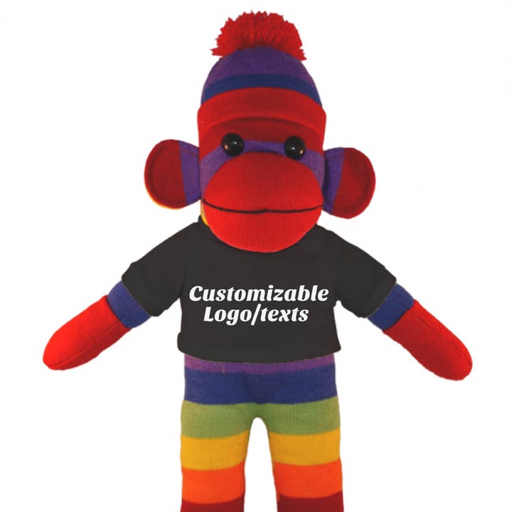 8″ Rainbow Custom Sock Monkey | Personalized Monkey Plush for wholesale by Plushland