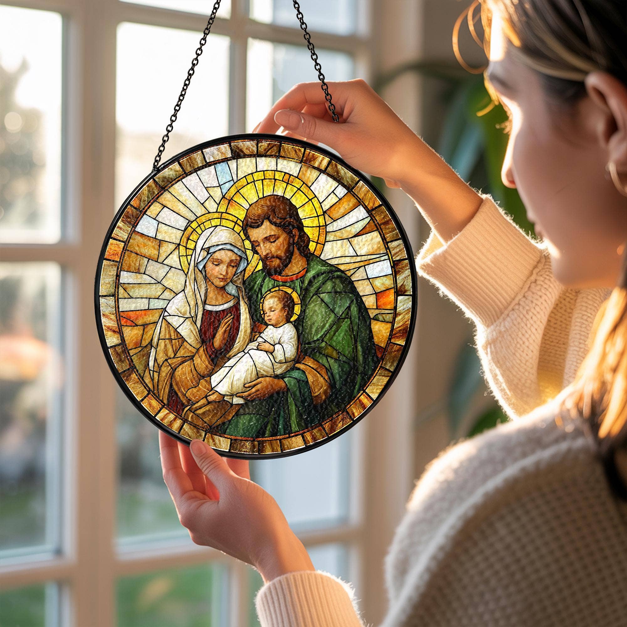 TMLECOM LTD - Wholesale Suncatcher - Holy Family Stained Glass Suncatcher, Divine Love Decor3