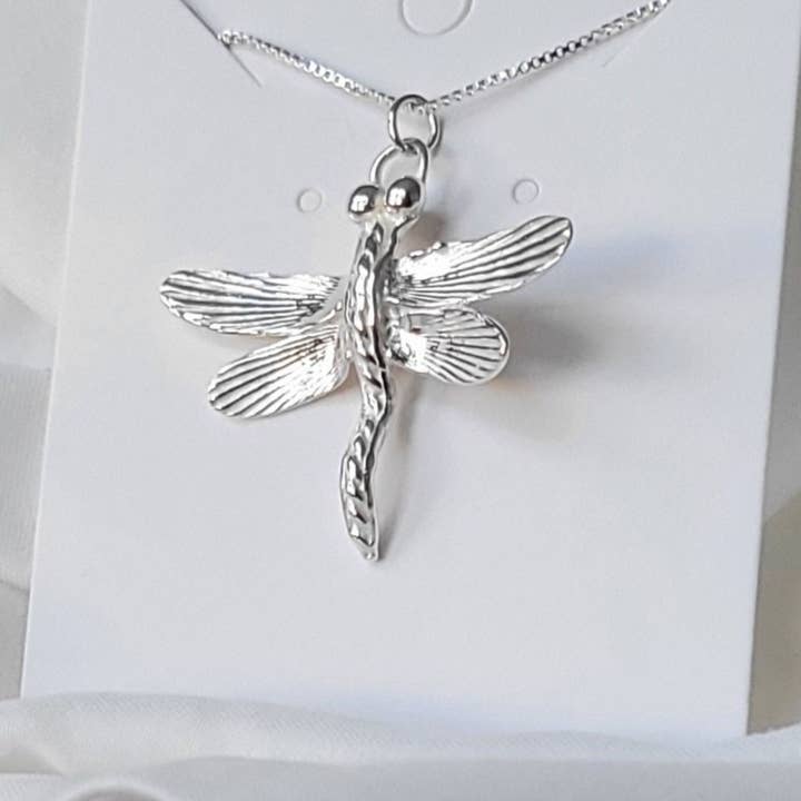 Sterling Silver Dragonfly Necklace with Victory Story Card for wholesale by Lucina K.