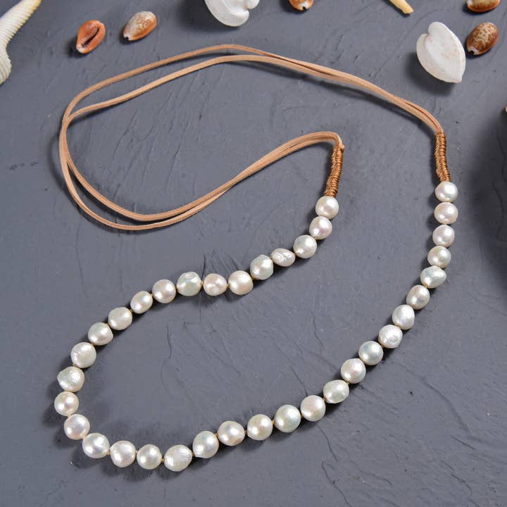 Freshwater Pearl & Leather Necklace for wholesale by IST Jewelry