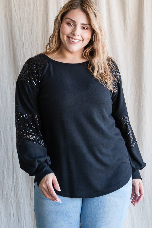 7th Ray – wholesale Stickad topp - Dam – [PLUS SIZE] Vardaglig stickad topp med biskopsärmar T4399XL14