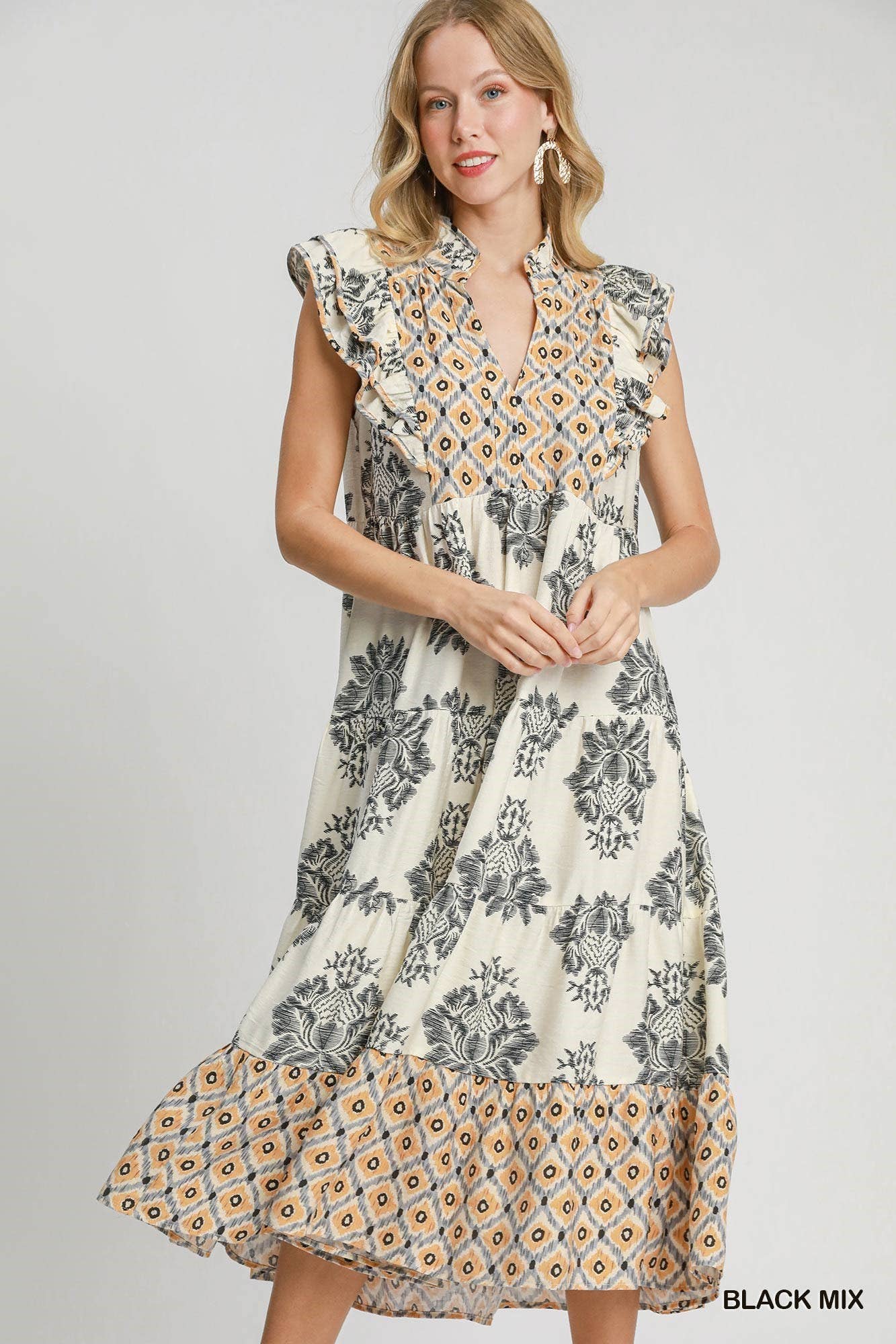 Vanilla Monkey – wholesale Klänning - Dam – Blandad tryckt midiklänning med kontrasterande kantband1