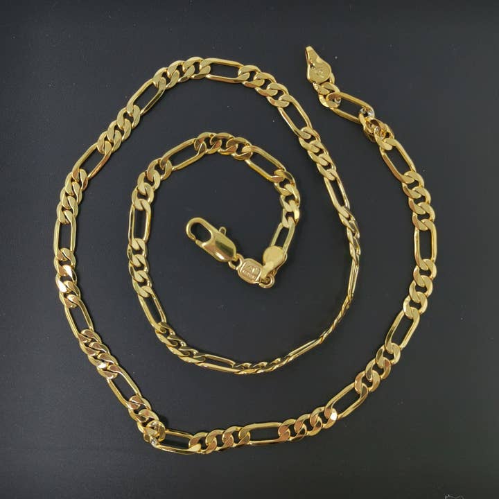 24K Gold Filled Figaro Chain Necklace, 19.6Inch Figaro Finished Chain For Jewelry Making, 3mm Width Figaro Necklace w/Lobster Clasps | CN-581 for wholesale by Aim Eternal