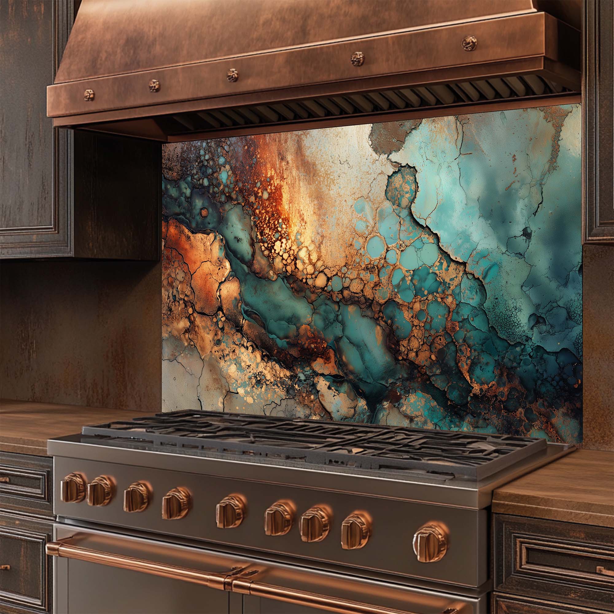 Glass Kitchen Backsplash - Venta al por mayor Papel pintado 3D - Cobre Actual – Salpicadero de Vidrio Templado para Cocina | Salpicadero con Aspecto de Cobre1