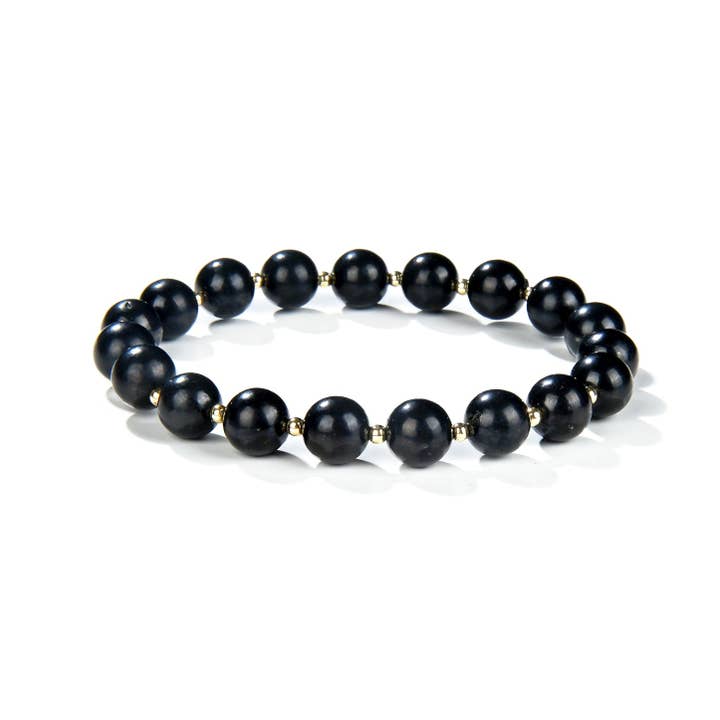Shungite With Gold Round Beads Bracelet 8mm for wholesale by My Healing Bracelet