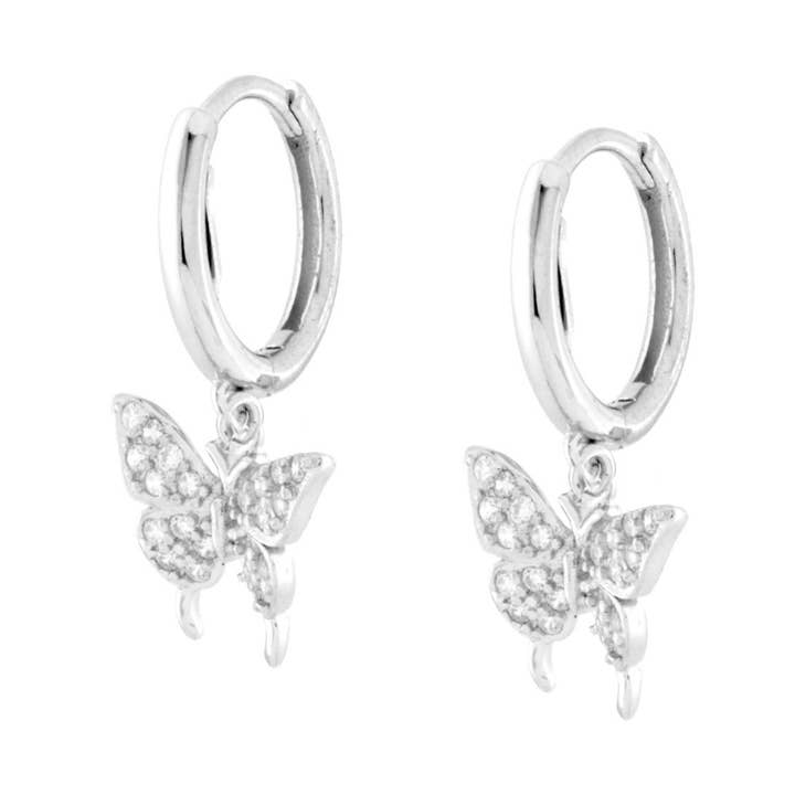 Orecchini Cerchio Farfalla con Zirconi Bianchi in ARGENTO 925 per la vendita all'ingrosso da parte di Mava Madrid