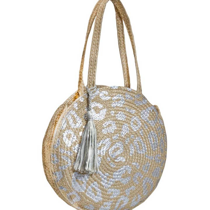 Magid - Wholesale Tote Bag - Women's - Magid Metallic Leopard Print Straw Jute Circle Tote