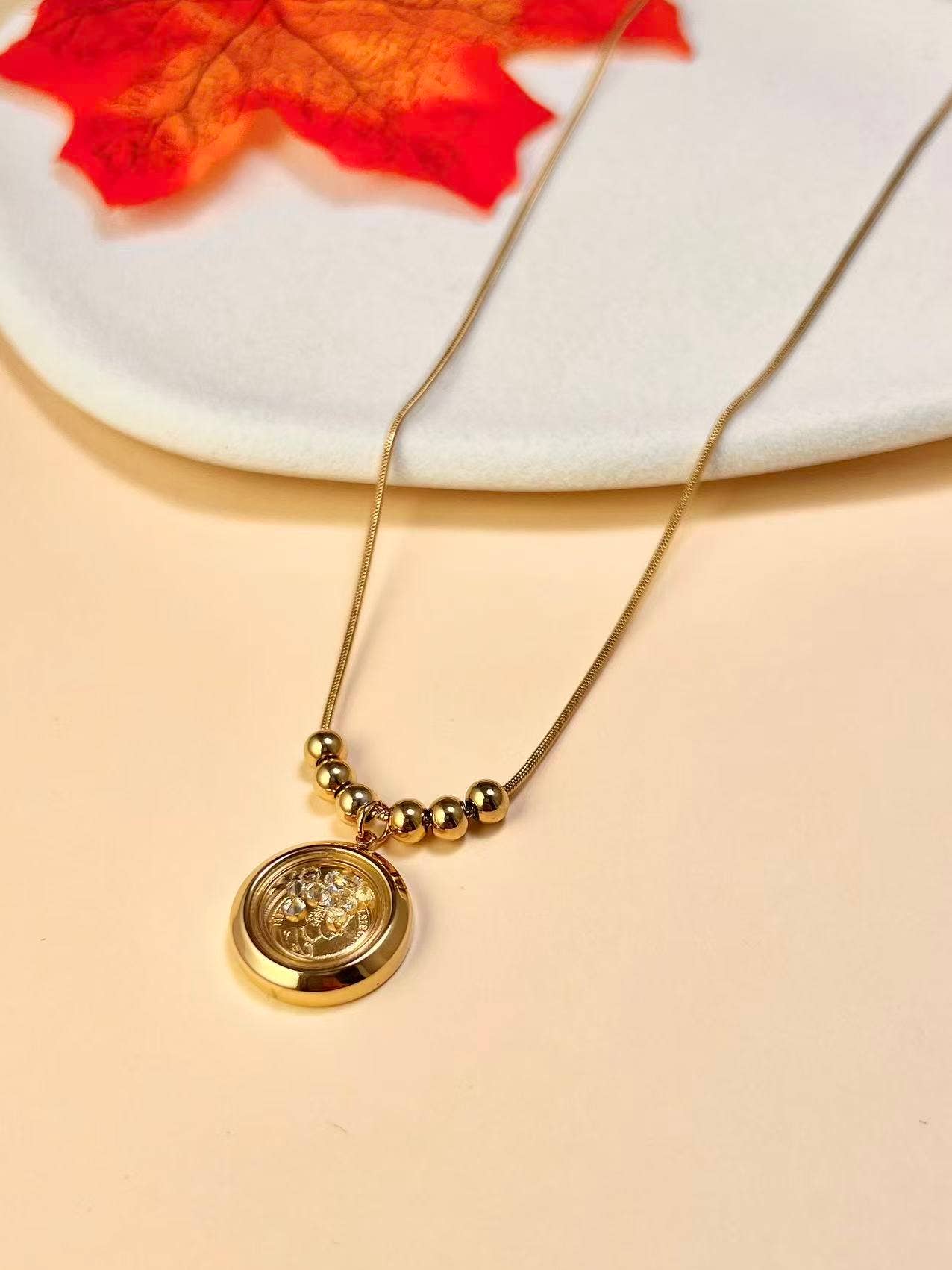 COSMOS – Colar pingente/pendente por atacado – Colar de aço inoxidável com pendente redondo de cristal amovível0