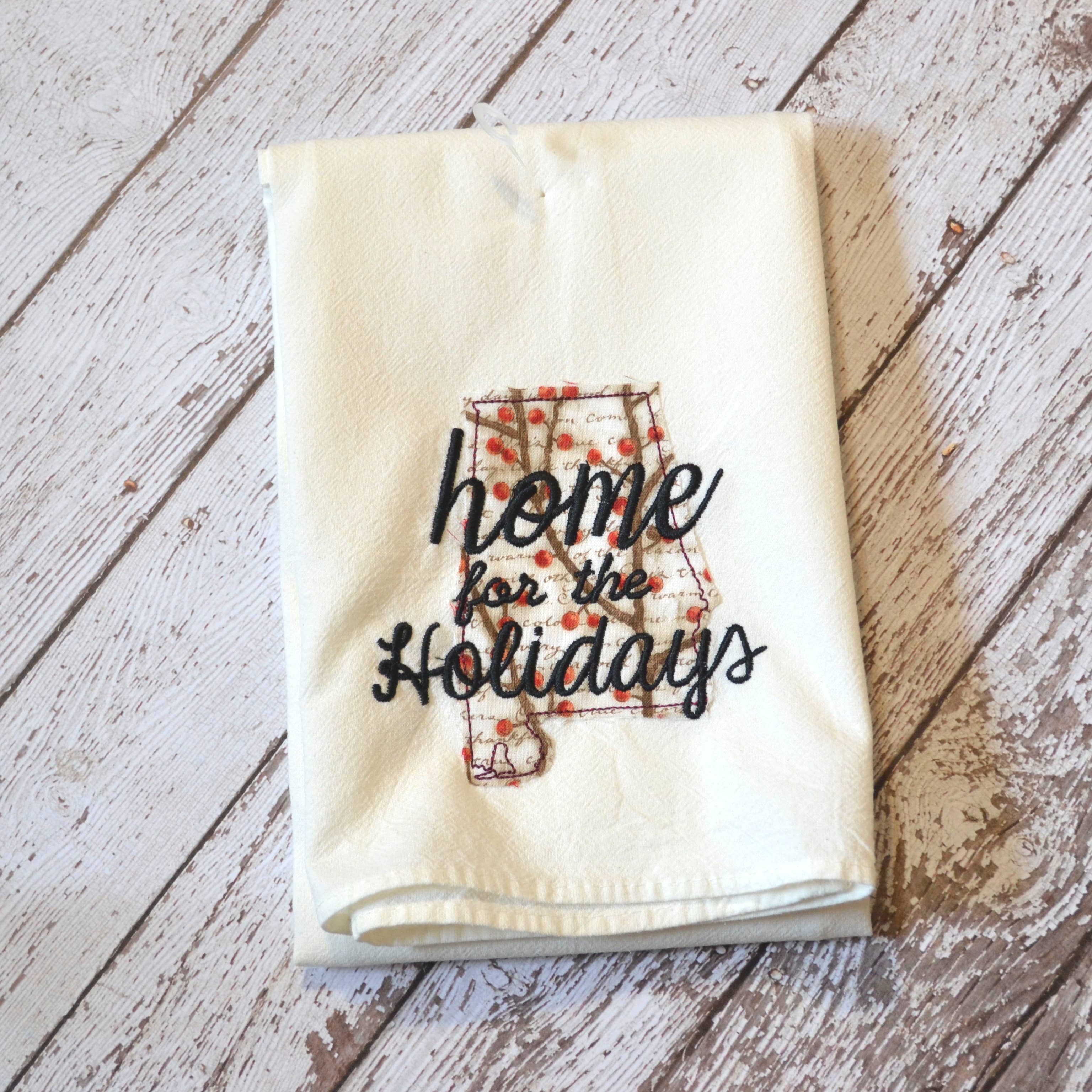 SewMuchMoreStore - Wholesale Tea Towel - Home for the Holidays State Tea Towel - Embroidered Towel0
