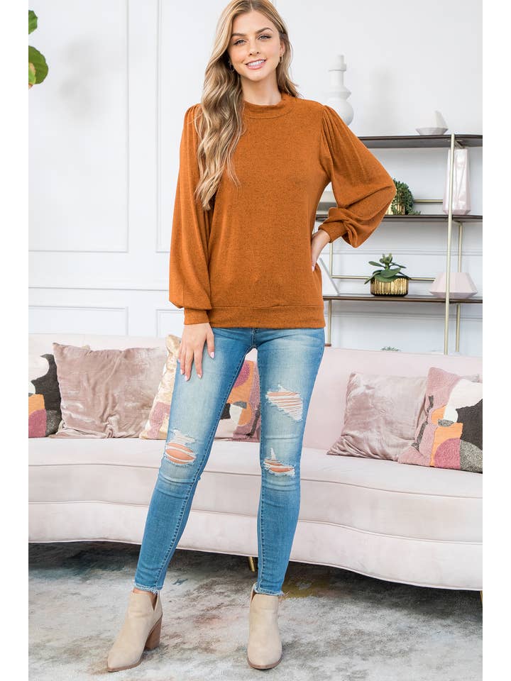 You & Me - Vente Haut en maille – femme - VENTE ! ! ! PPT21143 - HAUT À MANCHES BOUFFANTES À COL ROND - ANTHRACITE46