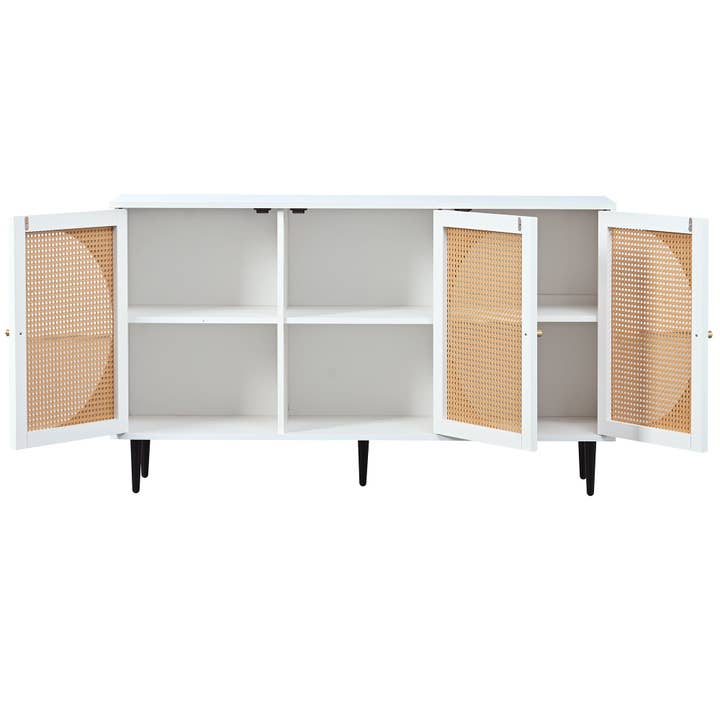 Urban Meuble - Wholesale Cabinet - White wood-effect sideboard with 3 rattan doors, golden handles and legs 129.8x40x76cm OMOIL WHITE25