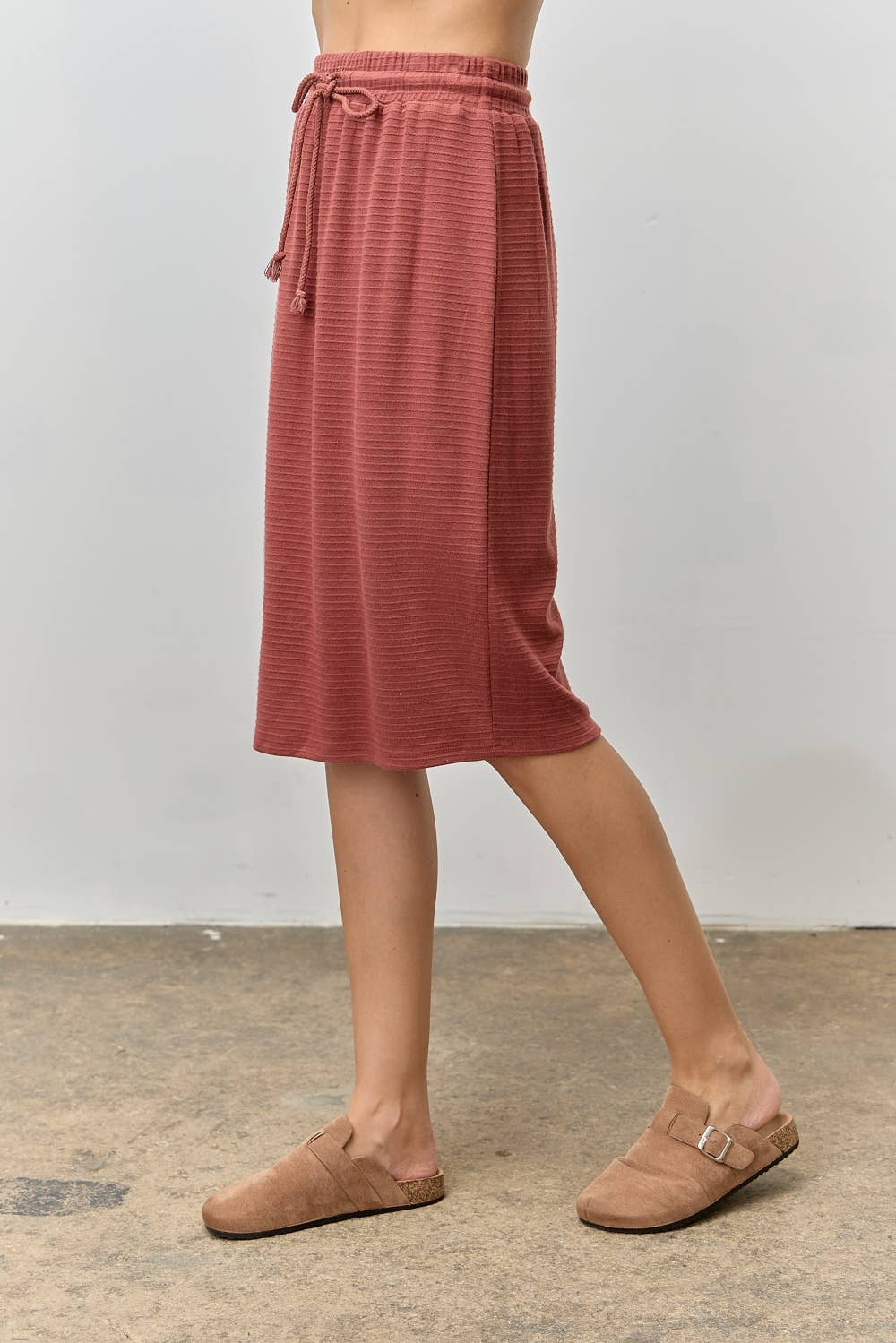 Polagram by Wellmade USA - Vente Jupe – femme - JUPE MIDI EN MAILLE RAYÉE H LINE1