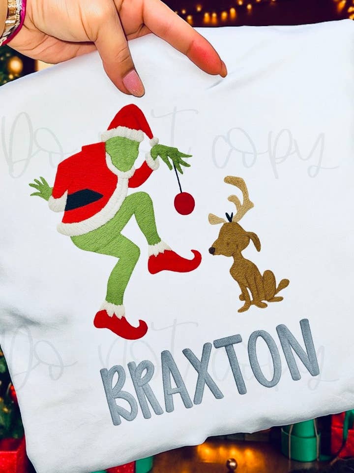 WS Green Man Faux Embroidered Custom Tee for wholesale by Crazy Crue Printing Co