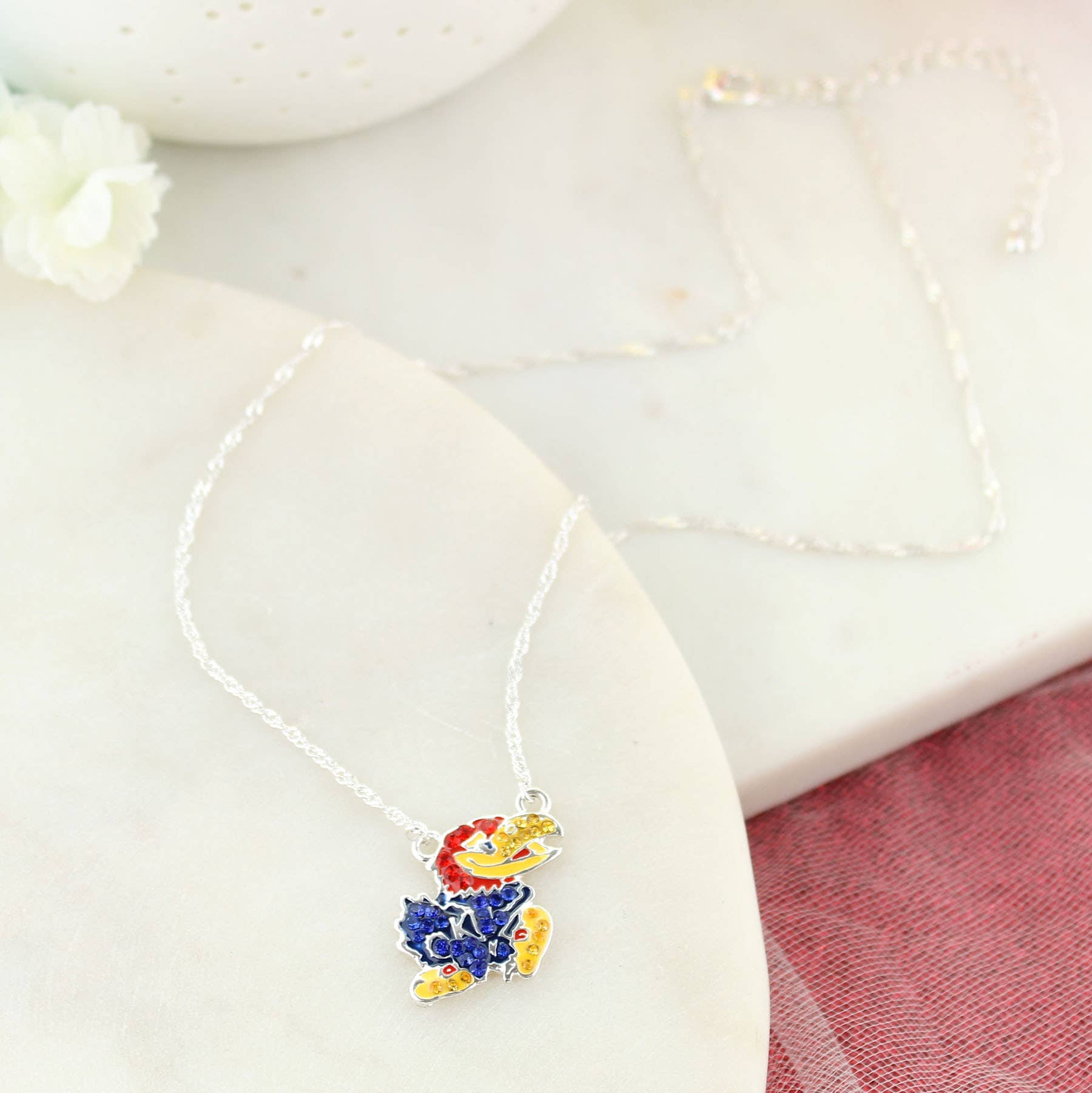 Seasons Jewelry - Wholesale Pendant/Charm Necklace - Kansas Jayhawk Crystal Necklace1