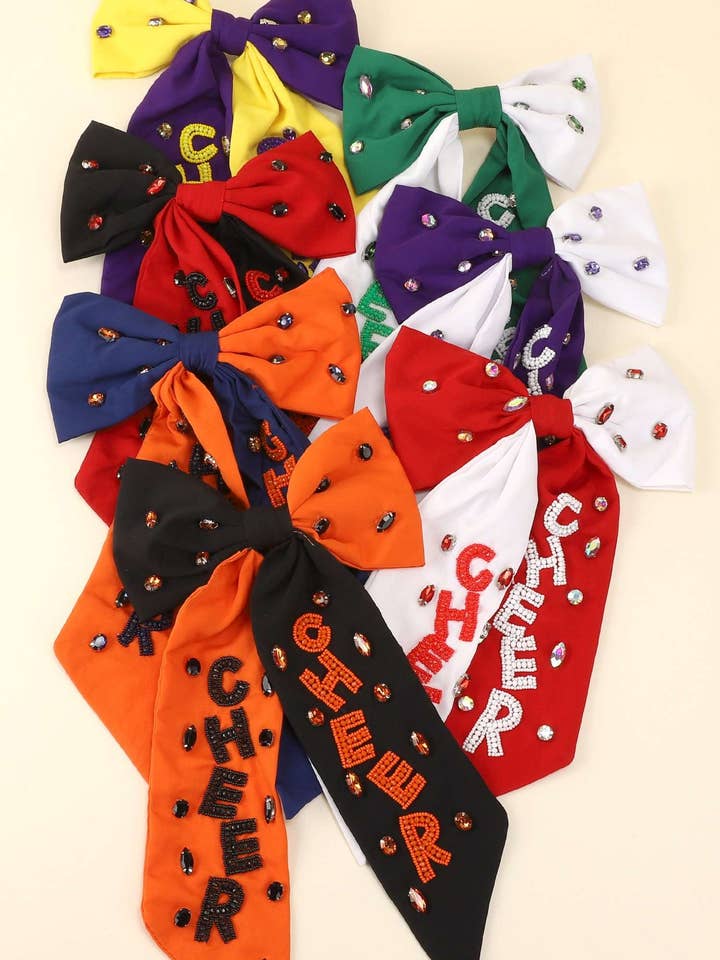 GAME DAY CHEER EMBROIDERED BOW BARRETTE HAIR CLIP G15130 for wholesale by anbfashion