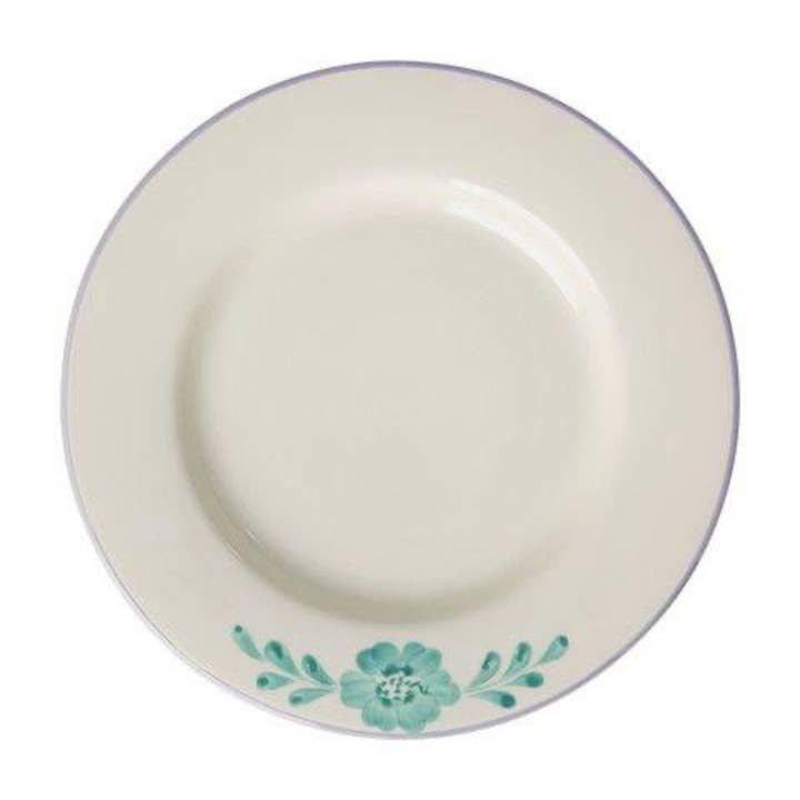 Ceramic Dinner Plate with Hand-painted Green Flower Vine for wholesale by RicebyRice