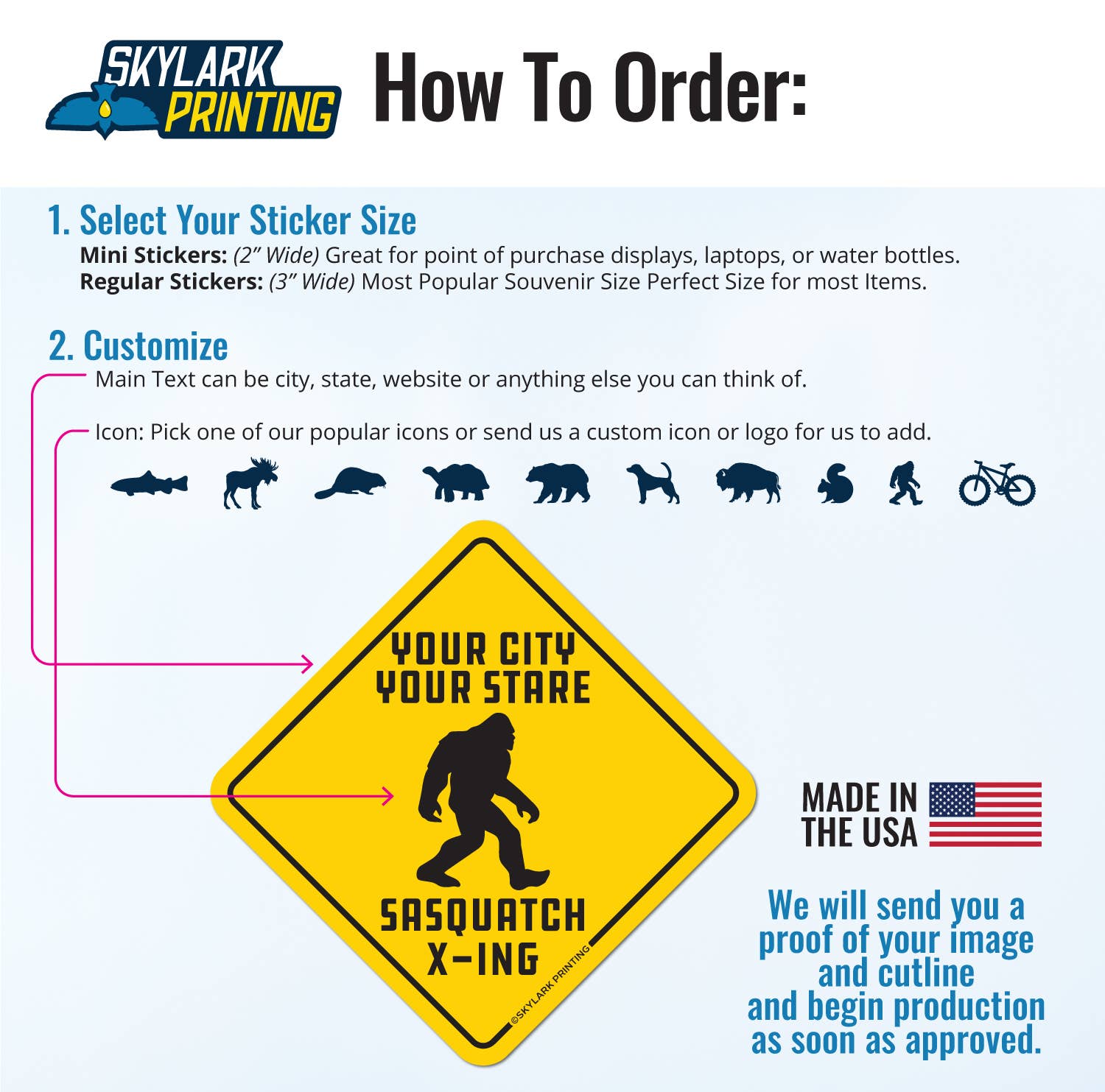 Skylark Printing - Wholesale Sticker - X-ing Sign Custom Souvenir Sticker with your City & State2