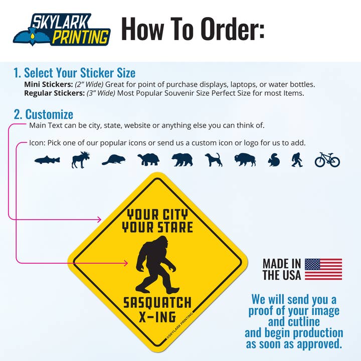 Skylark Printing - Wholesale Sticker - X-ing Sign Custom Souvenir Sticker with your City & State2