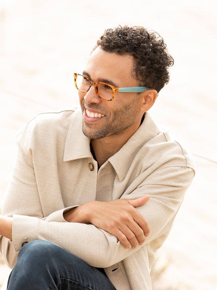 Blue Planet Eco-Eyewear - Vente Lunettes de vue – unisexe - Avery - Honey Tortoise/Turquoise - Filtrage de la lumière bleue2