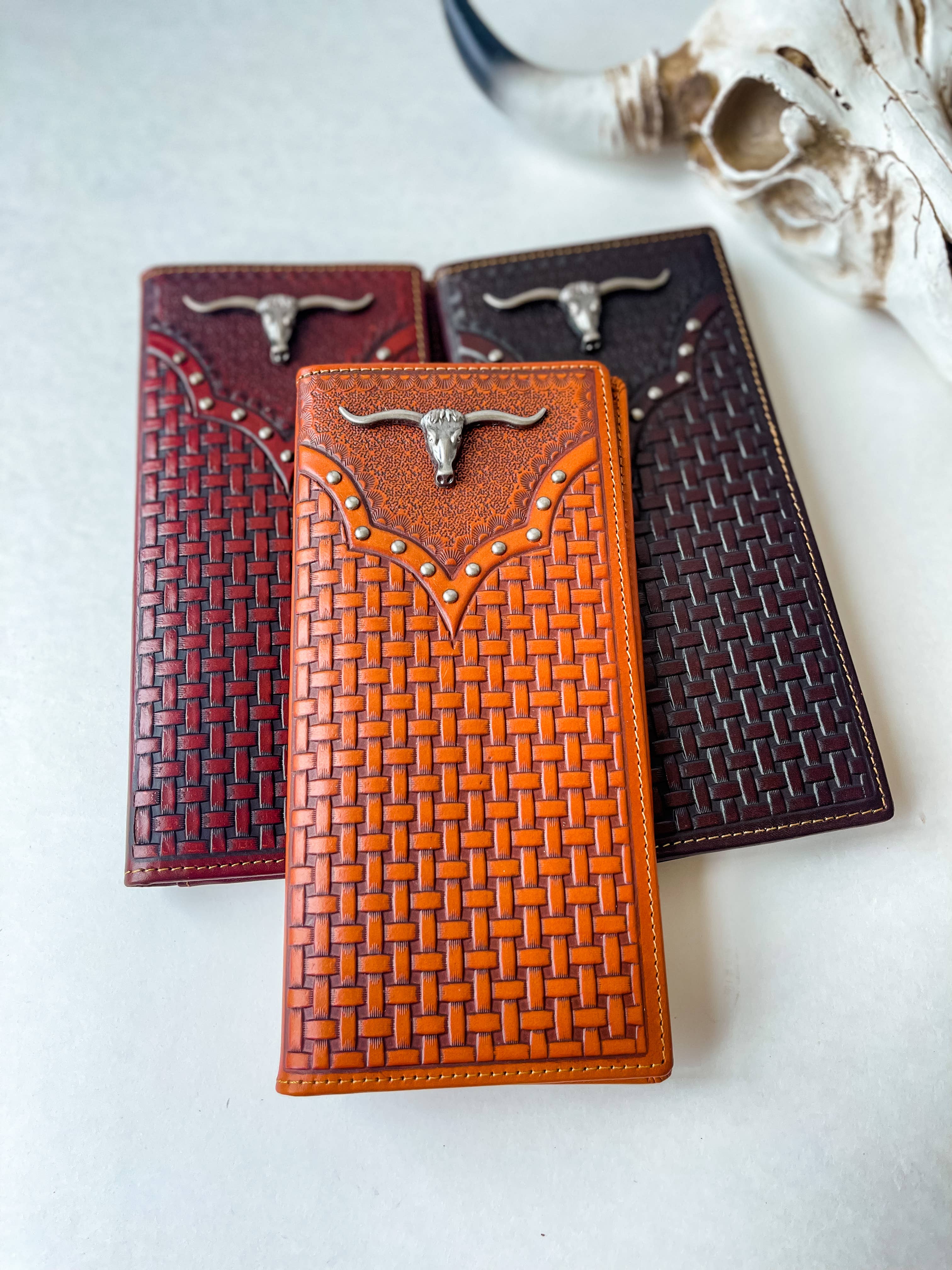 Boho Ranch Shop - Wholesale Wallet - Women's - Longhorn Long Wallet Genuine Leather Bi-Fold Wallet0