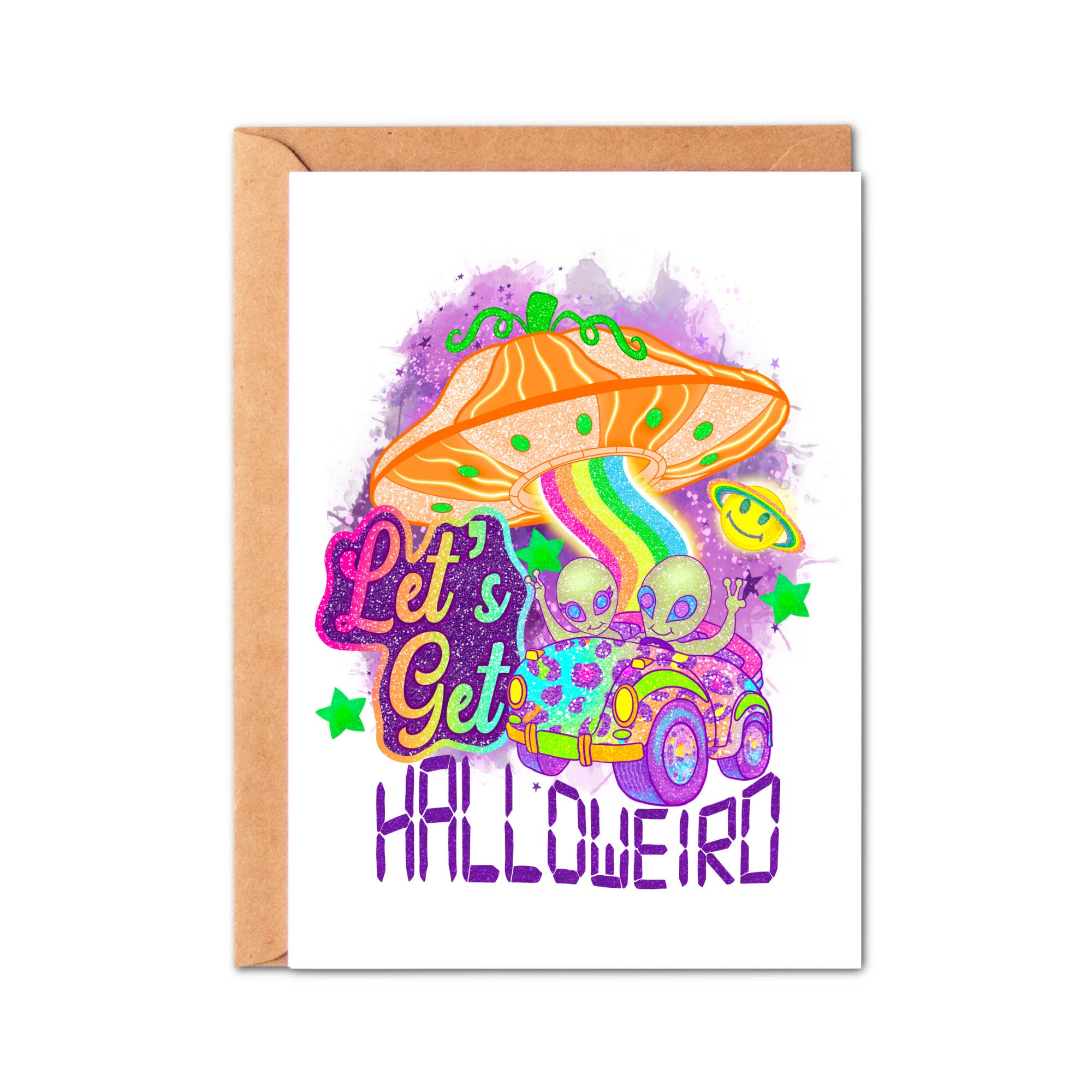 Simply Crafty – wholesale Halloween card – Let's Get Halloweird Alien Vintage Halloween Greeting Card0