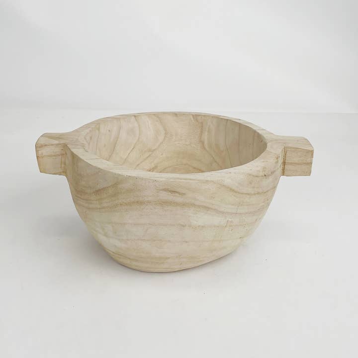 Paulownia Wood Round Bowl with Wood Handles for wholesale by Andaluca