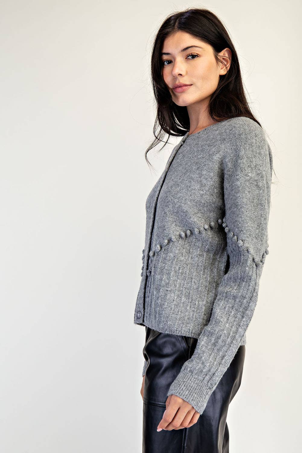 Edit by Nine - Wholesale Cardigan - Women's - Pom Pom Detail Oversized Sweater Cardigan1