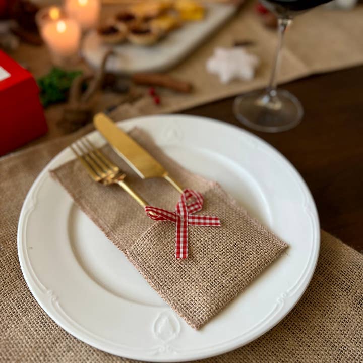 Uniq Favors - Wholesale Napkin Holder - 10 Rustic Burlap Cutlery Holder, Wedding Table Cutlery Pouch