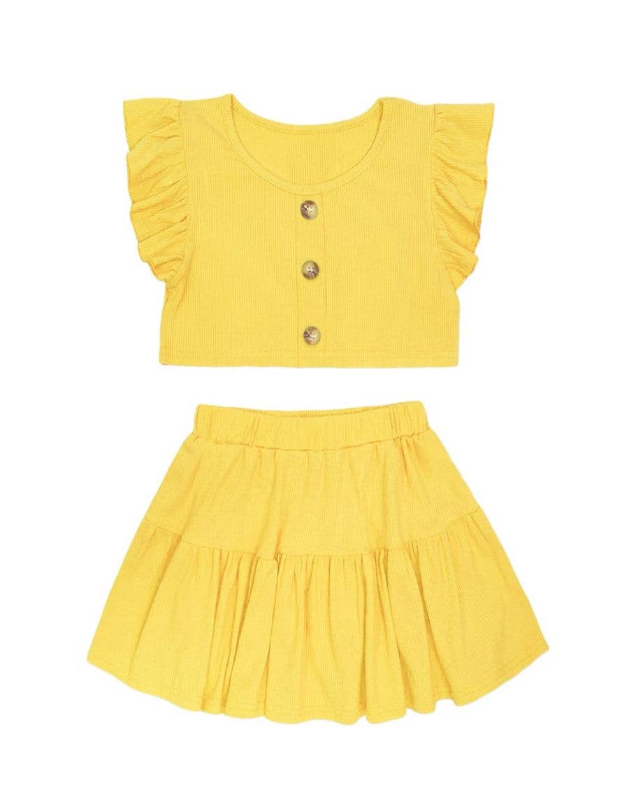 Yellow GKSS-AMY-3018B Girls 2 pc Ribbed Skirt Set for wholesale on Faire1