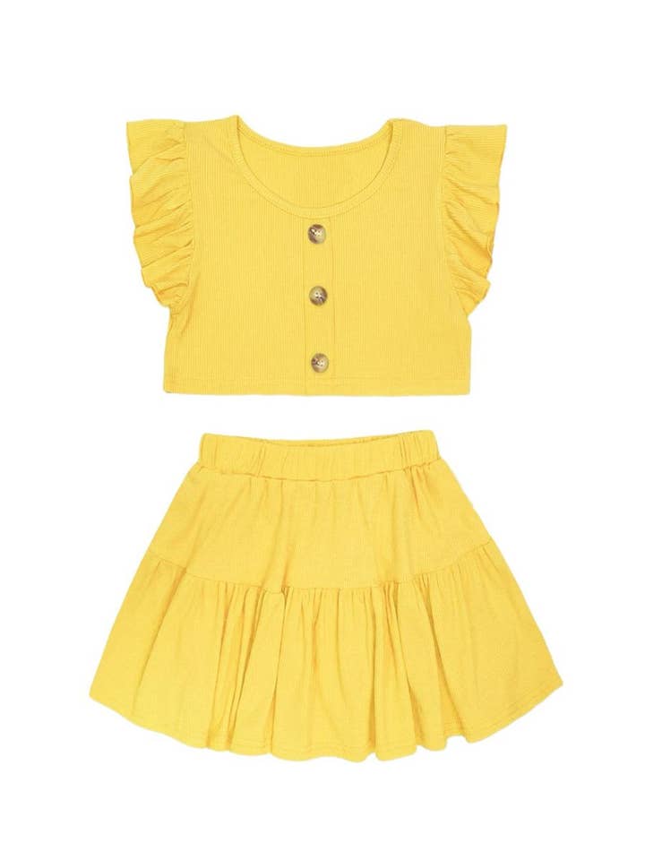 Yellow GKSS-AMY-3018B Girls 2 pc Ribbed Skirt Set for wholesale on Faire1