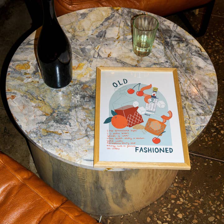 Stampa artistica da cocktail vecchio stile. per la vendita all'ingrosso da parte di Laura Barnes Wholesale Ltd