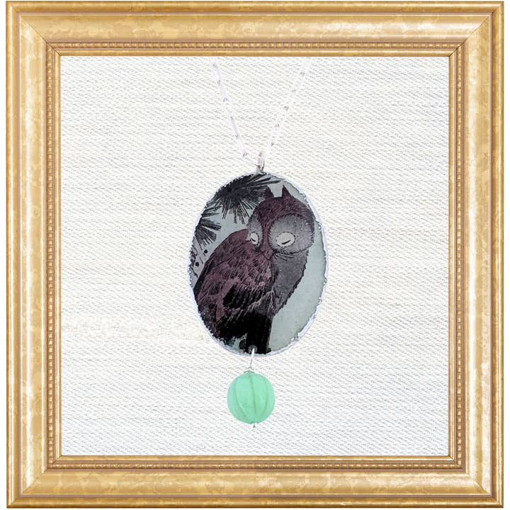 Hiroshige Owl Cameo Necklace for wholesale by Folkloric Jewelry