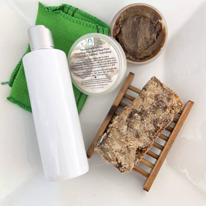 Bare Pits - Vente Pains de savon - Savon détox noir africain, 4 pièces, pour le visage, les cheveux et le corps