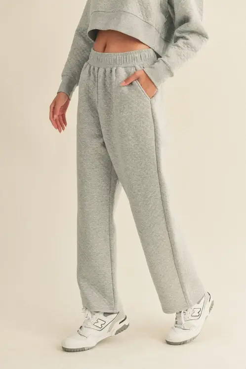Grey High Waist Quilted Wide Leg Pant for wholesale on Faire3