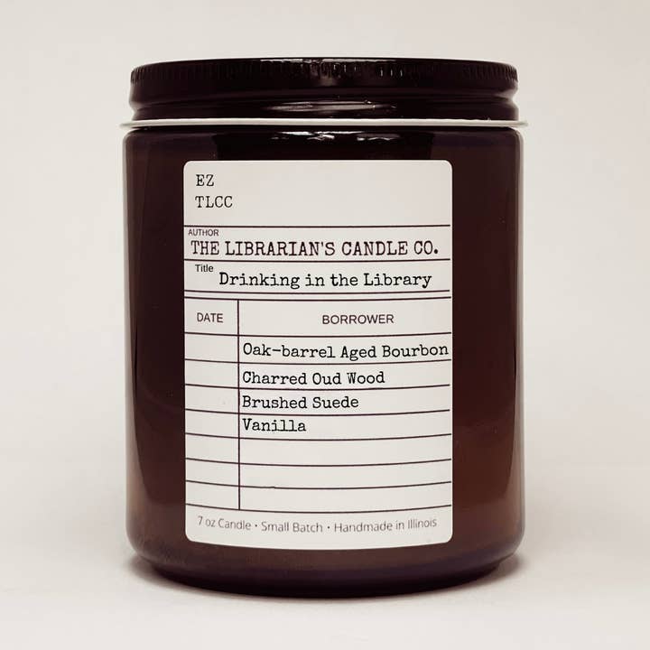 The Librarian’s Candle Co - Wholesale Jar/Filled Candle - Drinking in the Library Literary Candle, 7oz0