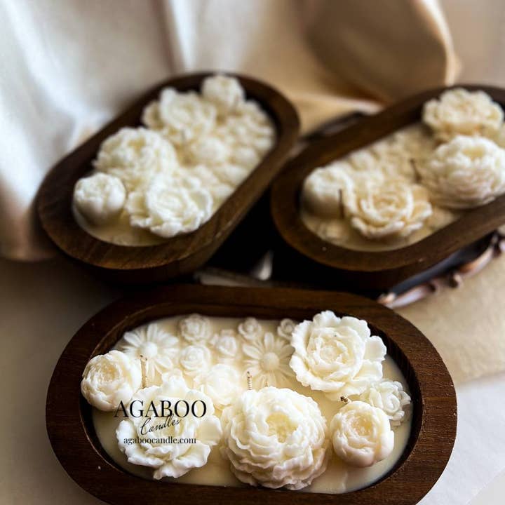 Agaboo Candle - Wholesale Jar/Filled Candle - Luxury Floral Dough Bowl Candle 2.5x9.5in - Container