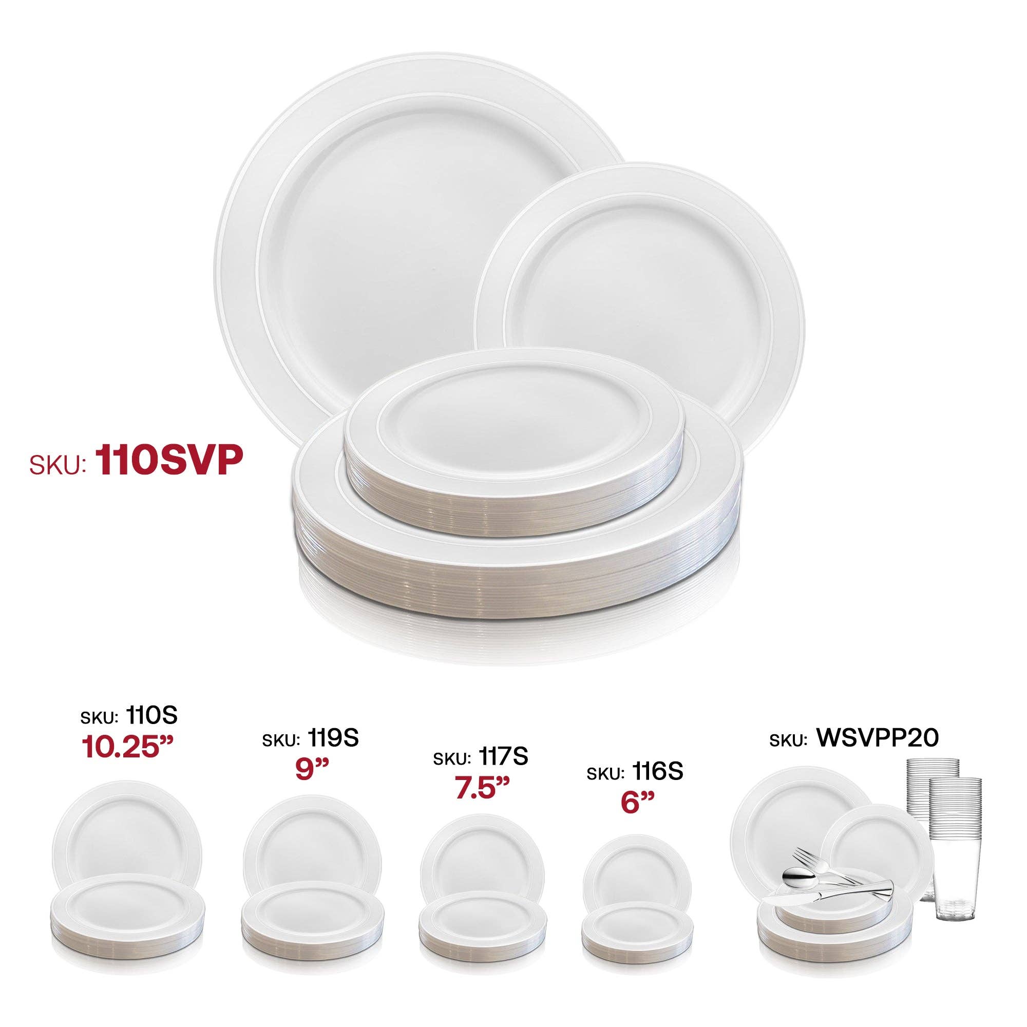 Smarty had a Party - Vendita all'ingrosso Servizio da tavola - Set di stoviglie in plastica bianca con argento - 120 ospiti6