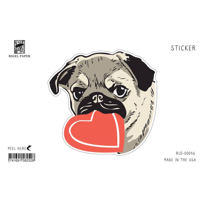 Adhesivo RLO-46 Pug con corazón para venta al por mayor de Rigel Paper