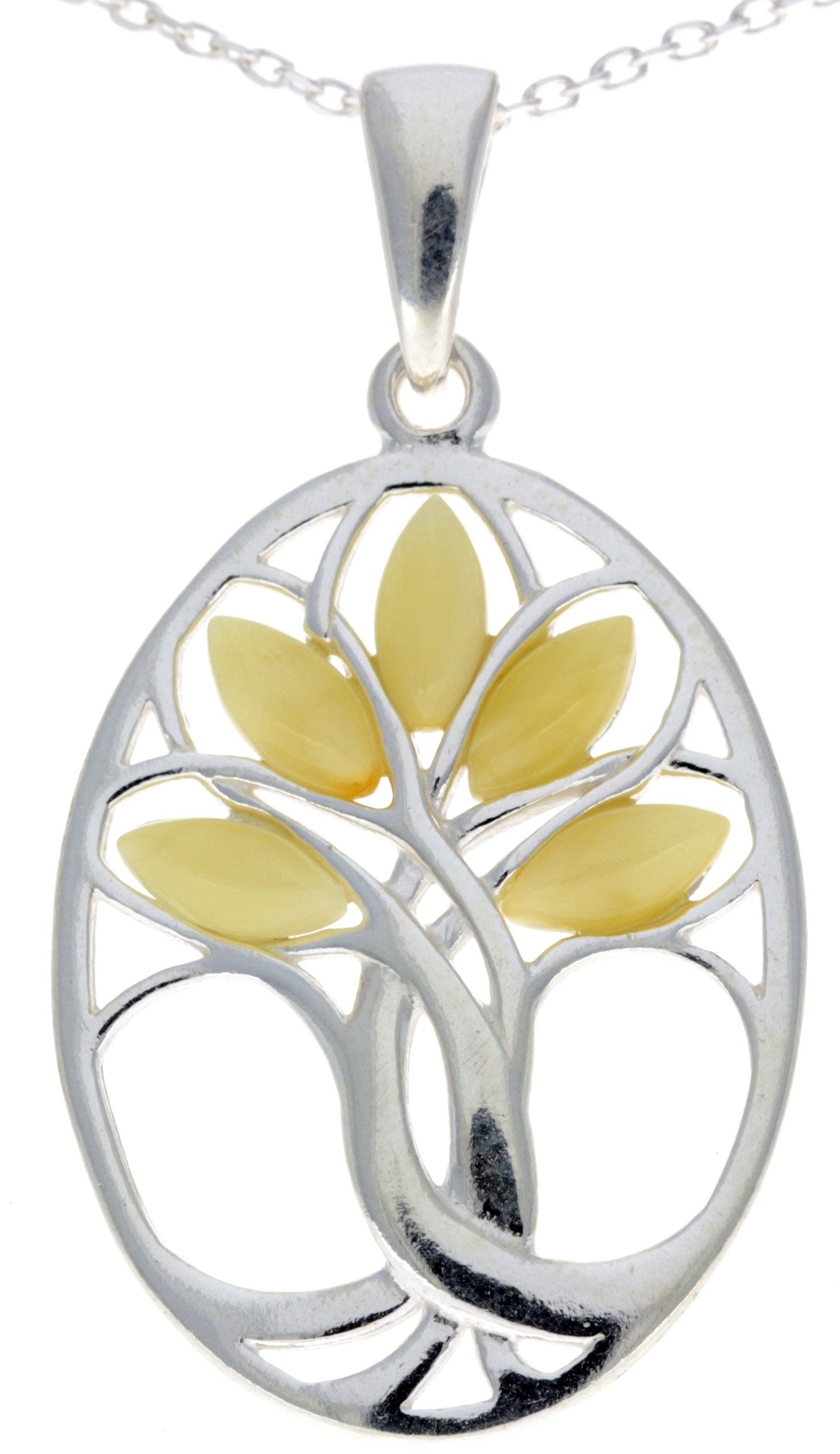 SilverAmber Jewellery – Pendente/pingente individual por atacado – Pendente Oval Árvore da Vida 925 Prata de 1ª Lei & Ámbar Báltico - GL3648